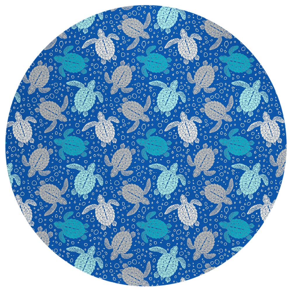 Indoor/Outdoor Surfside ASR43 Blue Washable 8' x 8' Round Rug. Picture 1