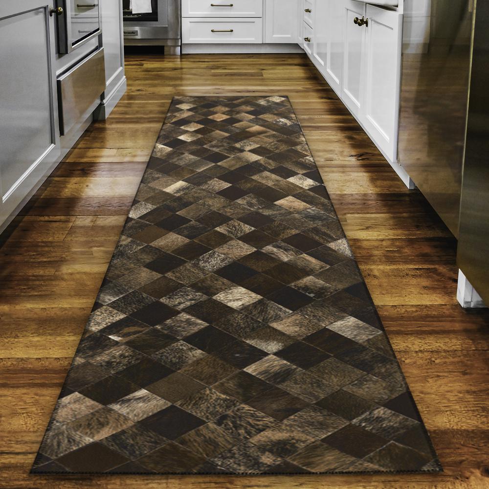 Laredo Brown Animal Patchwork 2'3" x 7'6" Runner Rug Brown ALR32. Picture 1