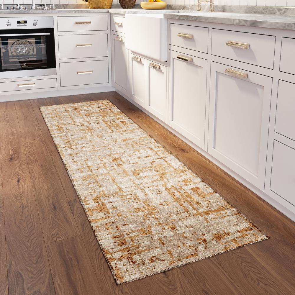 Bravado Caramel Contemporary Abstract 2'3" x 7'6" Runner Rug Caramel ABV35. Picture 1