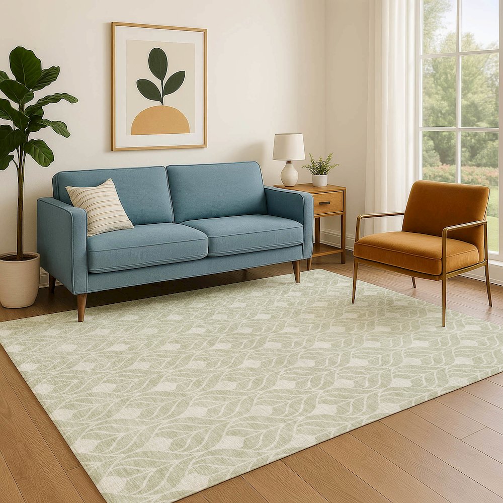 Luxury Washable Indoor/Outdoor The Reserve Celery 2'6" x 3'10" Rug. Picture 6
