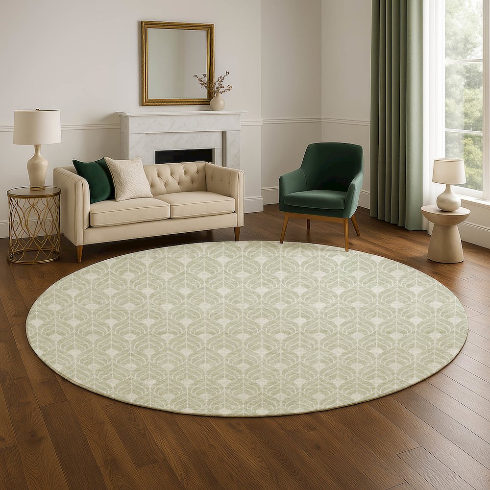 Luxury Washable Indoor/Outdoor The Reserve Celery 8' x 8' Round Rug. Picture 5