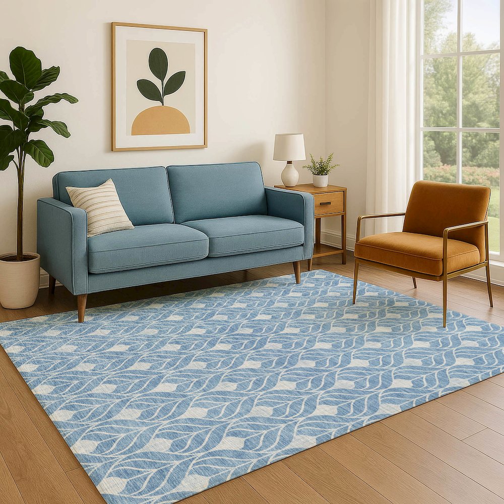 Luxury Washable Indoor/Outdoor The Reserve Denim 2'6" x 3'10" Rug. Picture 6