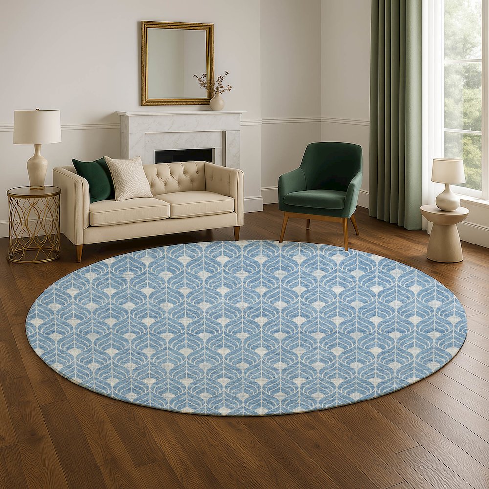 Luxury Washable Indoor/Outdoor The Reserve Denim 8' x 8' Round Rug. Picture 5