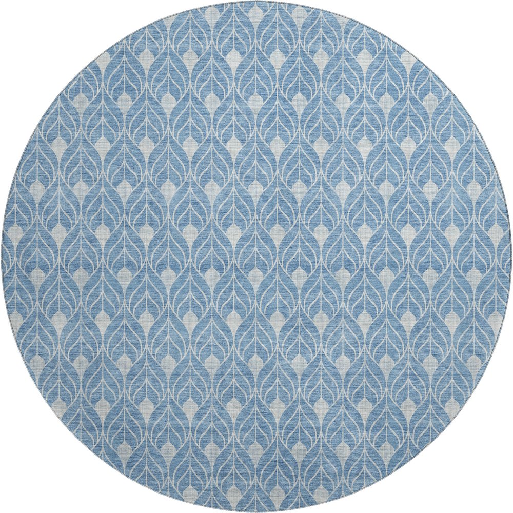 Luxury Washable Indoor/Outdoor The Reserve Denim 8' x 8' Round Rug. Picture 1