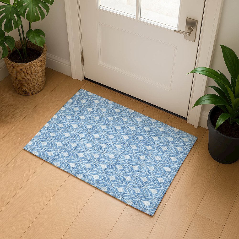 Luxury Washable Indoor/Outdoor The Reserve Denim 1'8" x 2'6" Rug. Picture 5