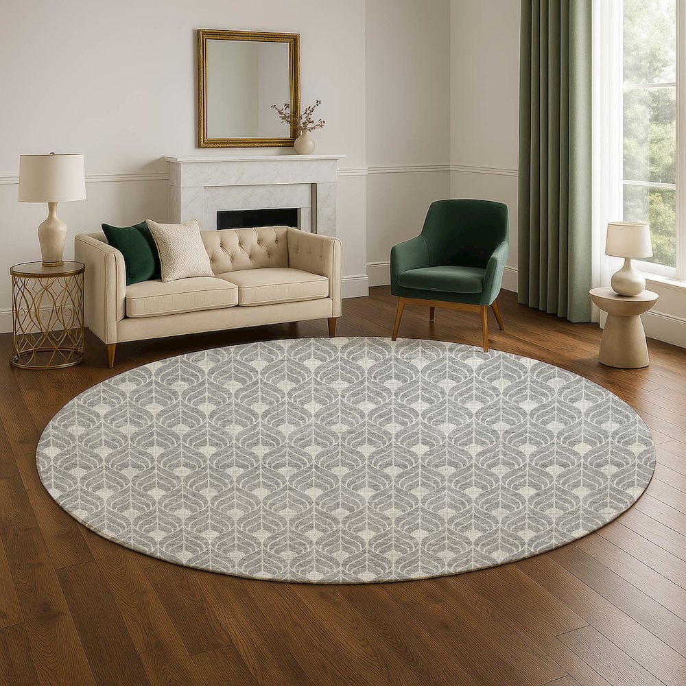 Luxury Washable Indoor/Outdoor The Reserve Gray 8' x 8' Round Rug. Picture 5