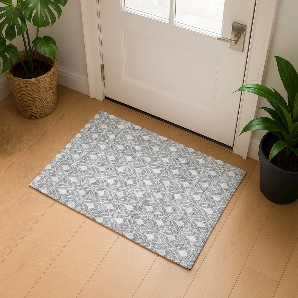 Luxury Washable Indoor/Outdoor The Reserve Gray 1'8" x 2'6" Rug. Picture 5