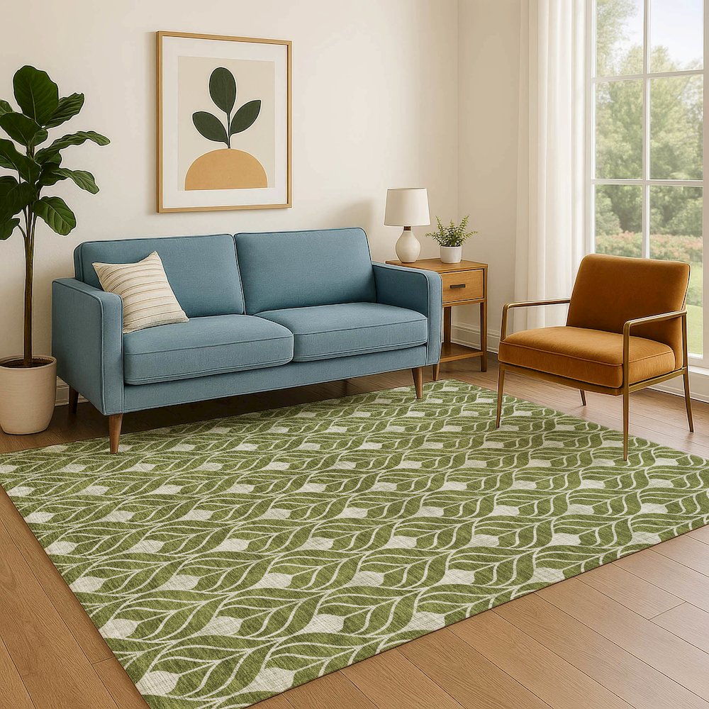 Luxury Washable Indoor/Outdoor The Reserve Olive 2'6" x 3'10" Rug. Picture 6