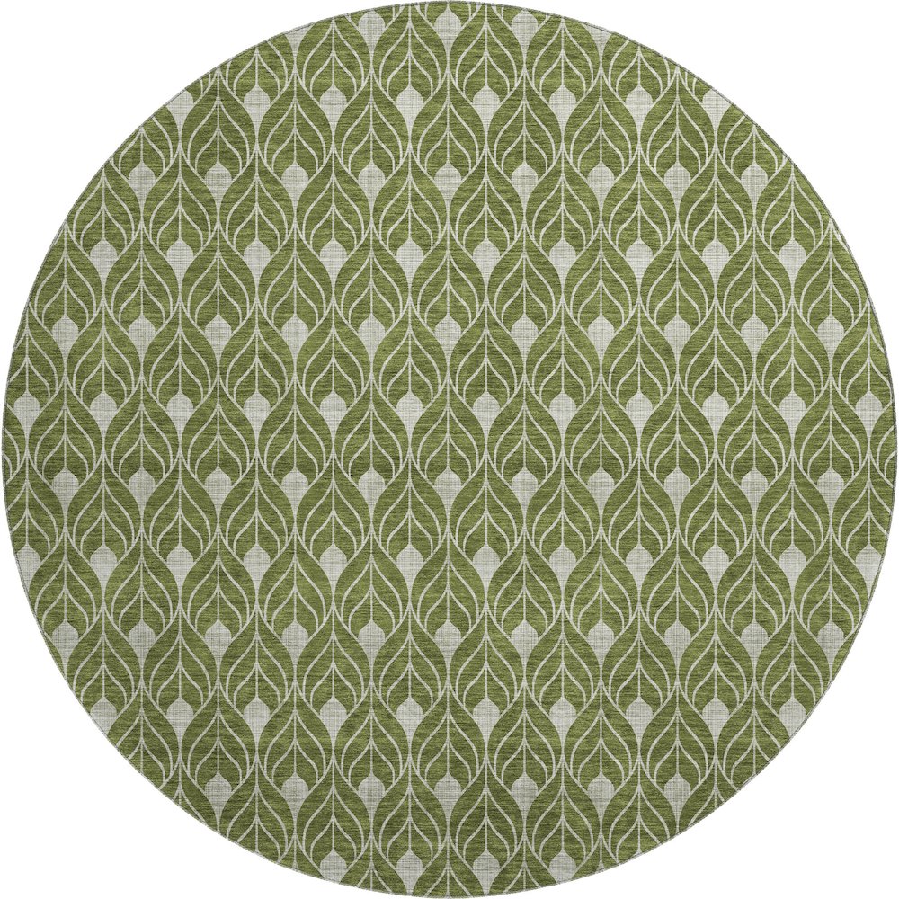 Luxury Washable Indoor/Outdoor The Reserve Olive 8' x 8' Round Rug. Picture 1