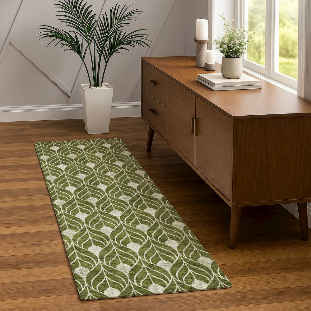 Luxury Washable Indoor/Outdoor The Reserve Olive 2'3" x 7'6" Runner Rug. Picture 5