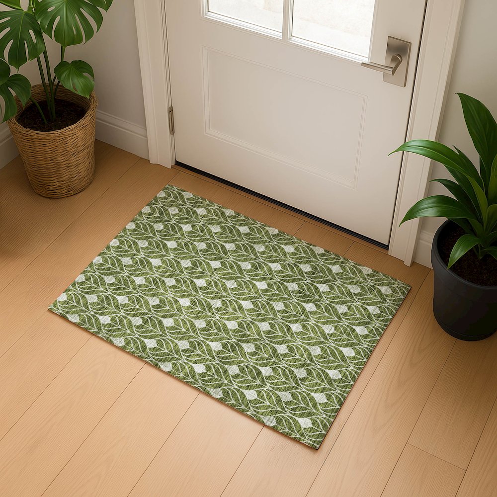 Luxury Washable Indoor/Outdoor The Reserve Olive 1'8" x 2'6" Rug. Picture 5