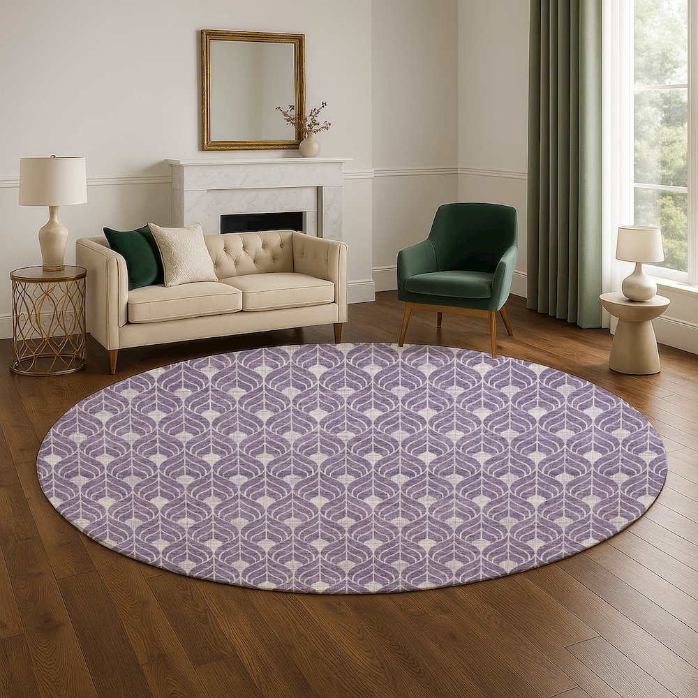 Luxury Washable Indoor/Outdoor The Reserve Plum 8' x 8' Round Rug. Picture 5