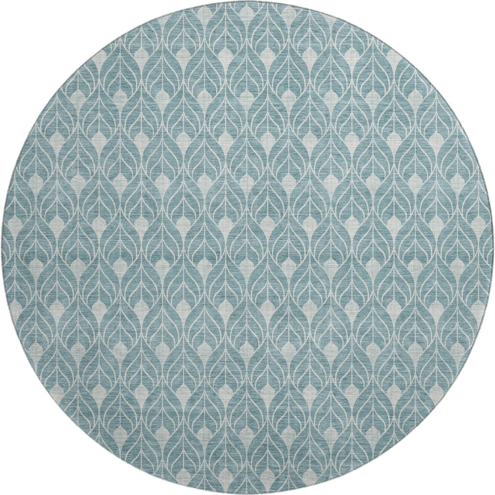 Luxury Washable Indoor/Outdoor The Reserve Teal 8' x 8' Round Rug. Picture 1