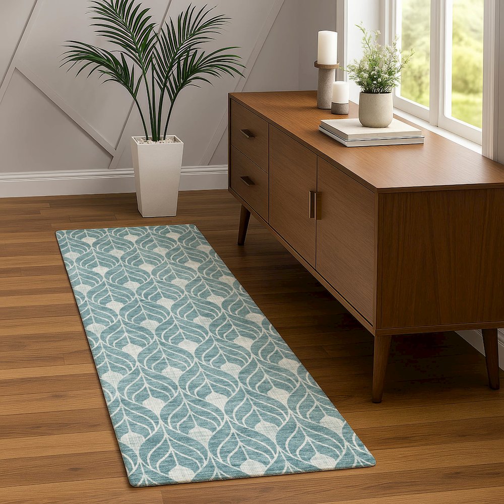 Luxury Washable Indoor/Outdoor The Reserve Teal 2'3" x 7'6" Runner Rug. Picture 5