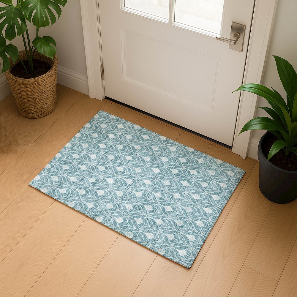 Luxury Washable Indoor/Outdoor The Reserve Teal 1'8" x 2'6" Rug. Picture 5