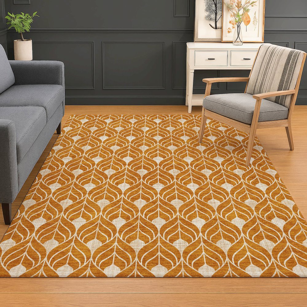 Luxury Washable Indoor/Outdoor The Reserve Terracotta 2'6" x 3'10" Rug. Picture 5