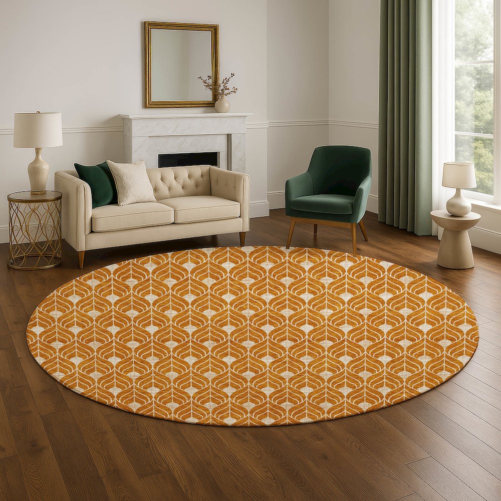 Luxury Washable Indoor/Outdoor The Reserve Terracotta 8' x 8' Round Rug. Picture 5