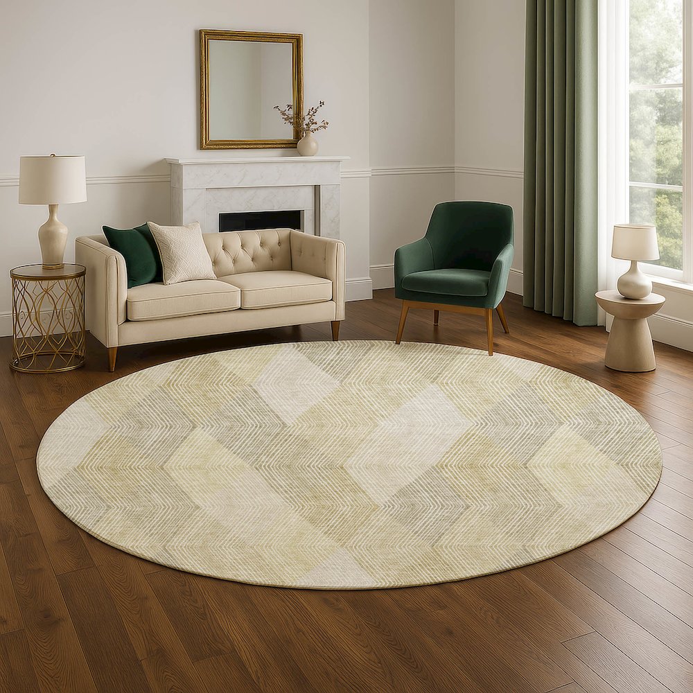 Luxury Washable Indoor/Outdoor The Reserve Beige 8' x 8' Round Rug. Picture 5
