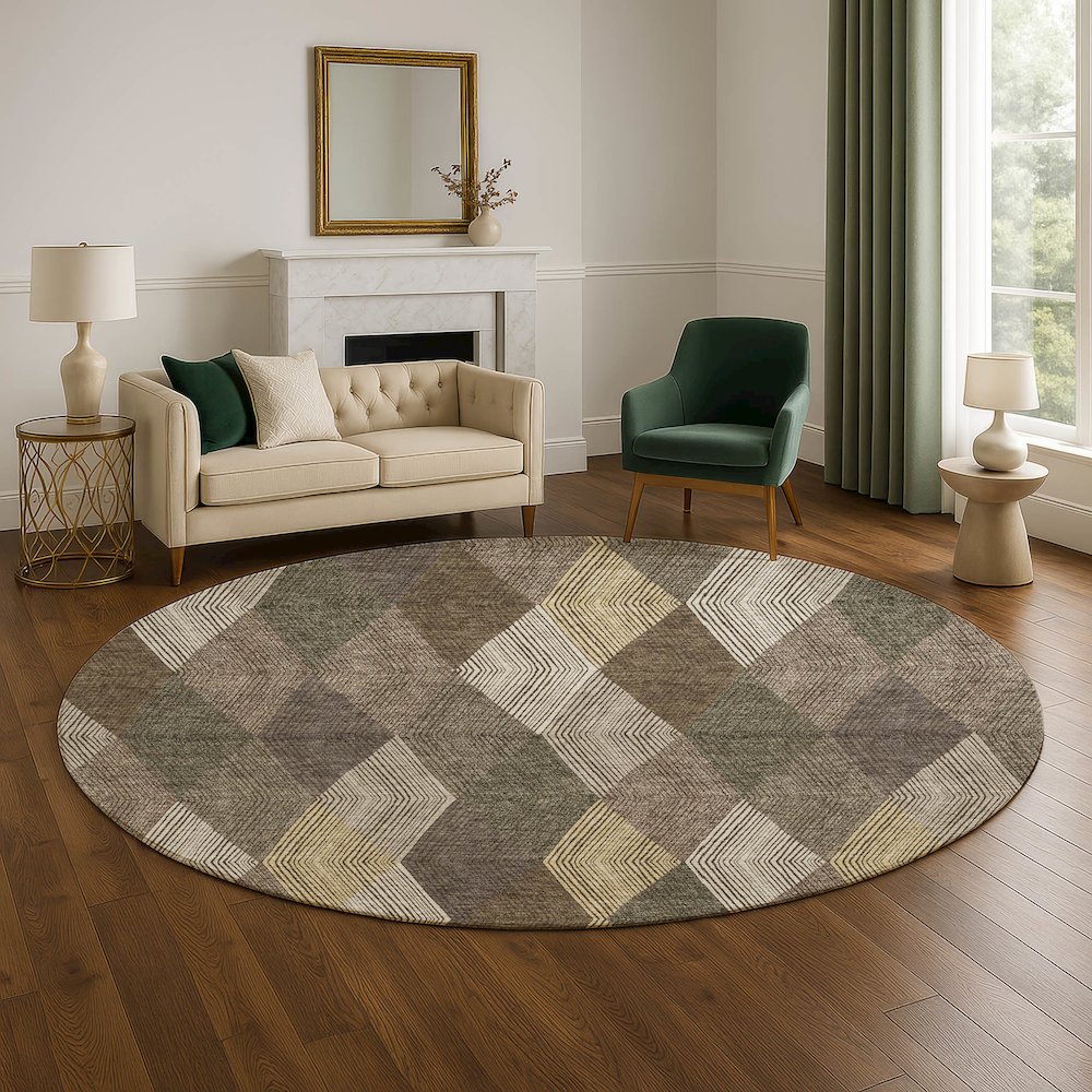 Luxury Washable Indoor/Outdoor The Reserve Brown 8' x 8' Round Rug. Picture 5