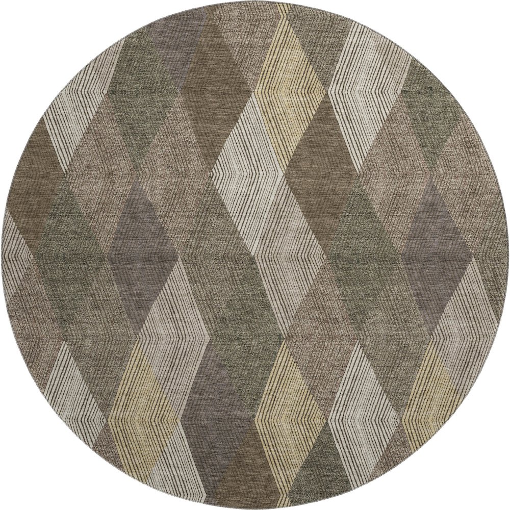 Luxury Washable Indoor/Outdoor The Reserve Brown 8' x 8' Round Rug. Picture 1