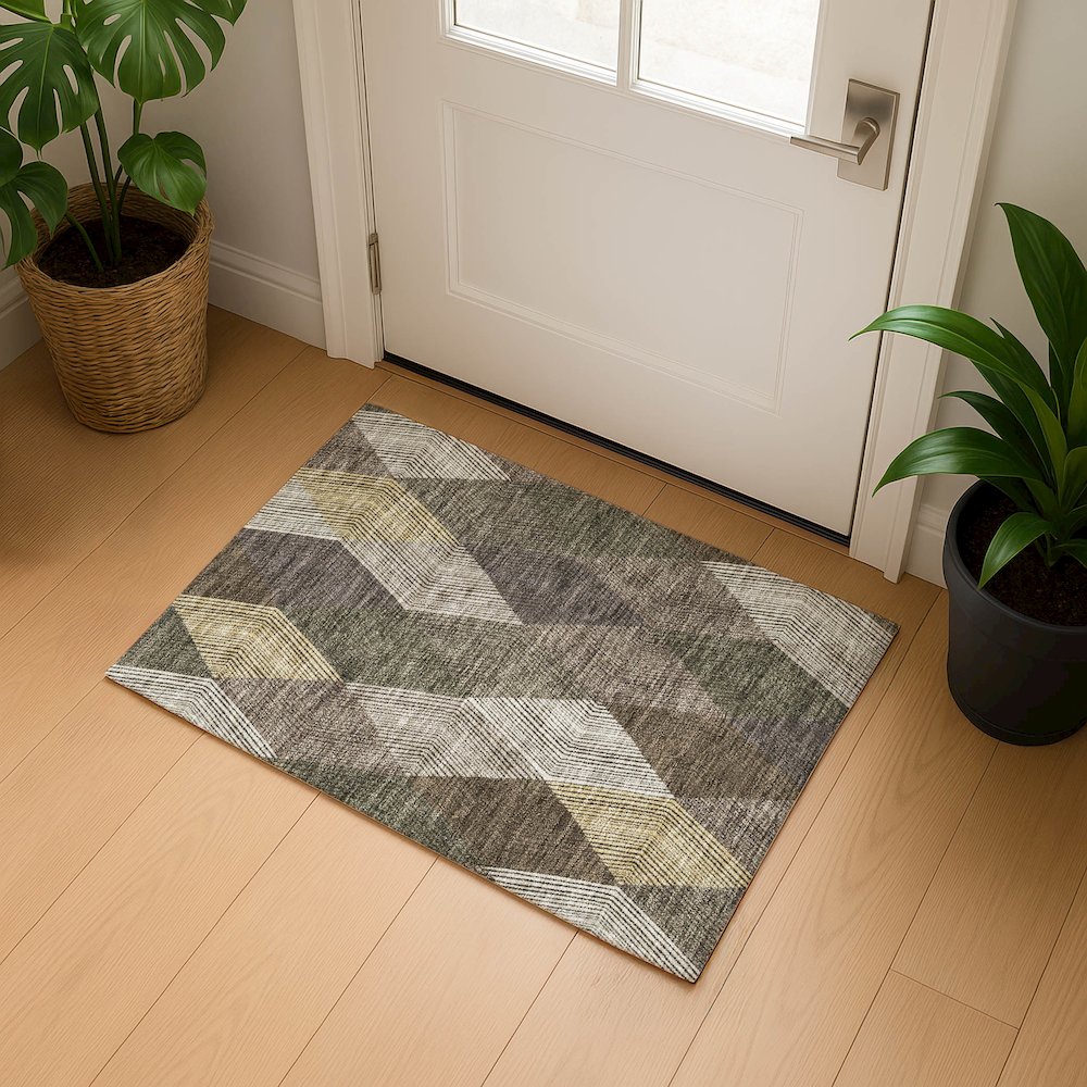 Luxury Washable Indoor/Outdoor The Reserve Brown 1'8" x 2'6" Rug. Picture 5