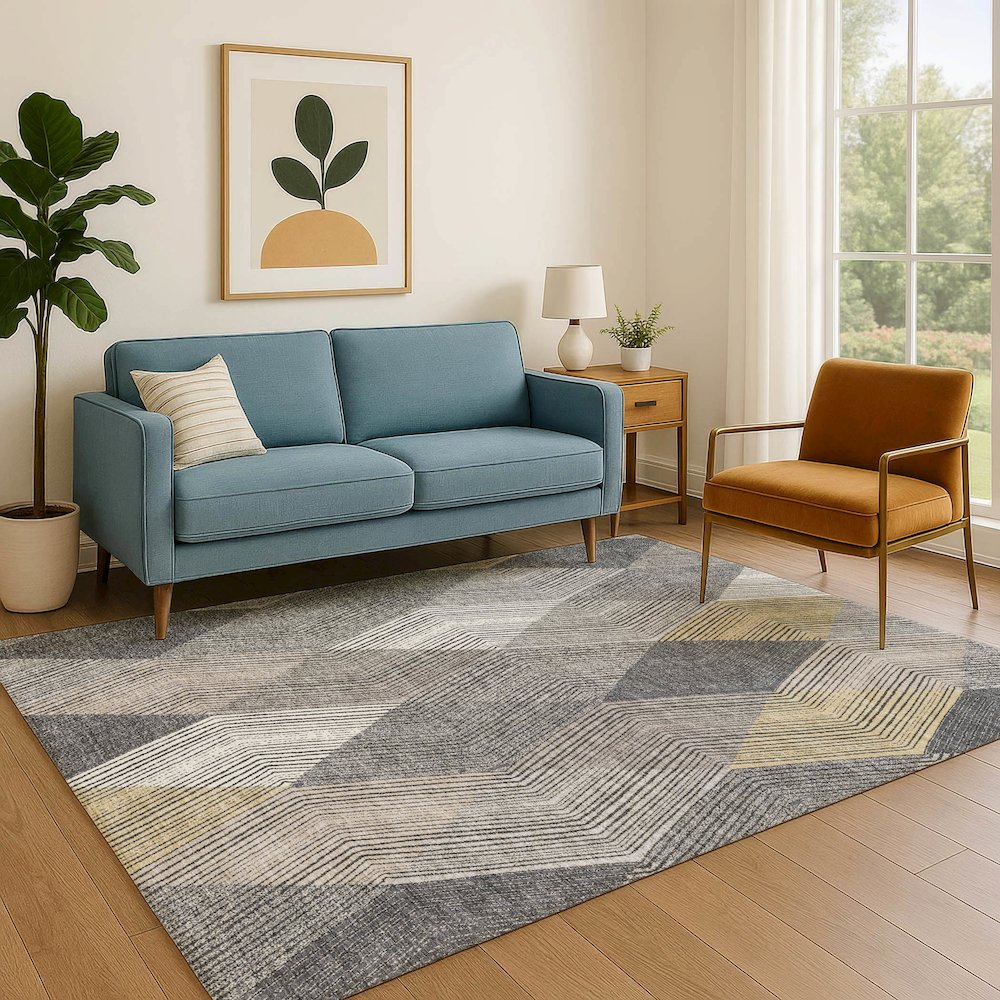 Luxury Washable Indoor/Outdoor The Reserve Charcoal 2'6" x 3'10" Rug. Picture 6