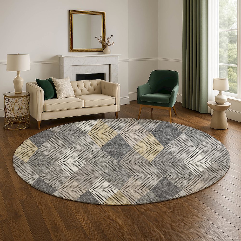 Luxury Washable Indoor/Outdoor The Reserve Charcoal 8' x 8' Round Rug. Picture 5