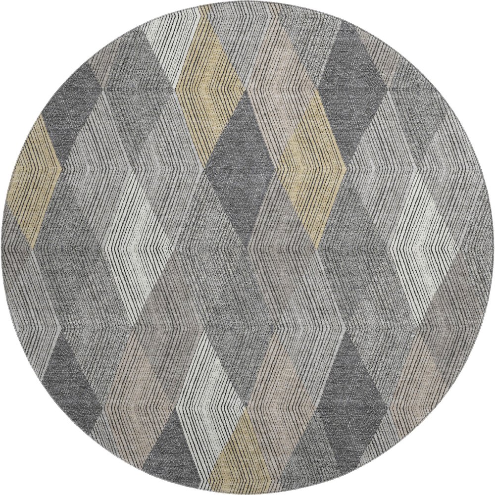 Luxury Washable Indoor/Outdoor The Reserve Charcoal 8' x 8' Round Rug. Picture 1