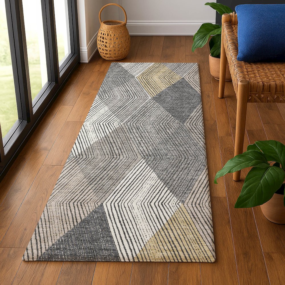 Luxury Washable Indoor/Outdoor The Reserve Charcoal 2'3" x 7'6" Runner Rug. Picture 5