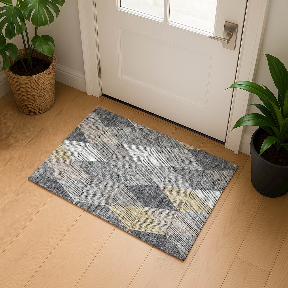 Luxury Washable Indoor/Outdoor The Reserve Charcoal 1'8" x 2'6" Rug. Picture 5