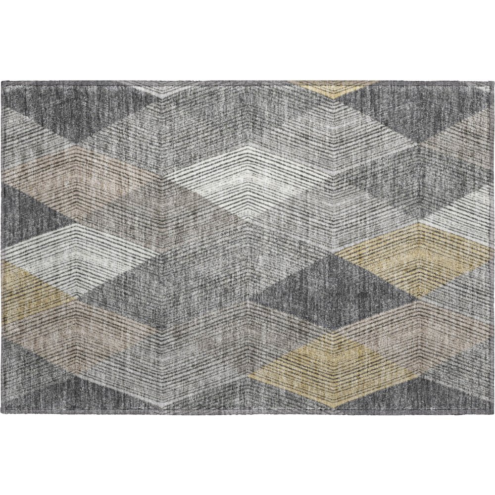Luxury Washable Indoor/Outdoor The Reserve Charcoal 1'8" x 2'6" Rug. Picture 1