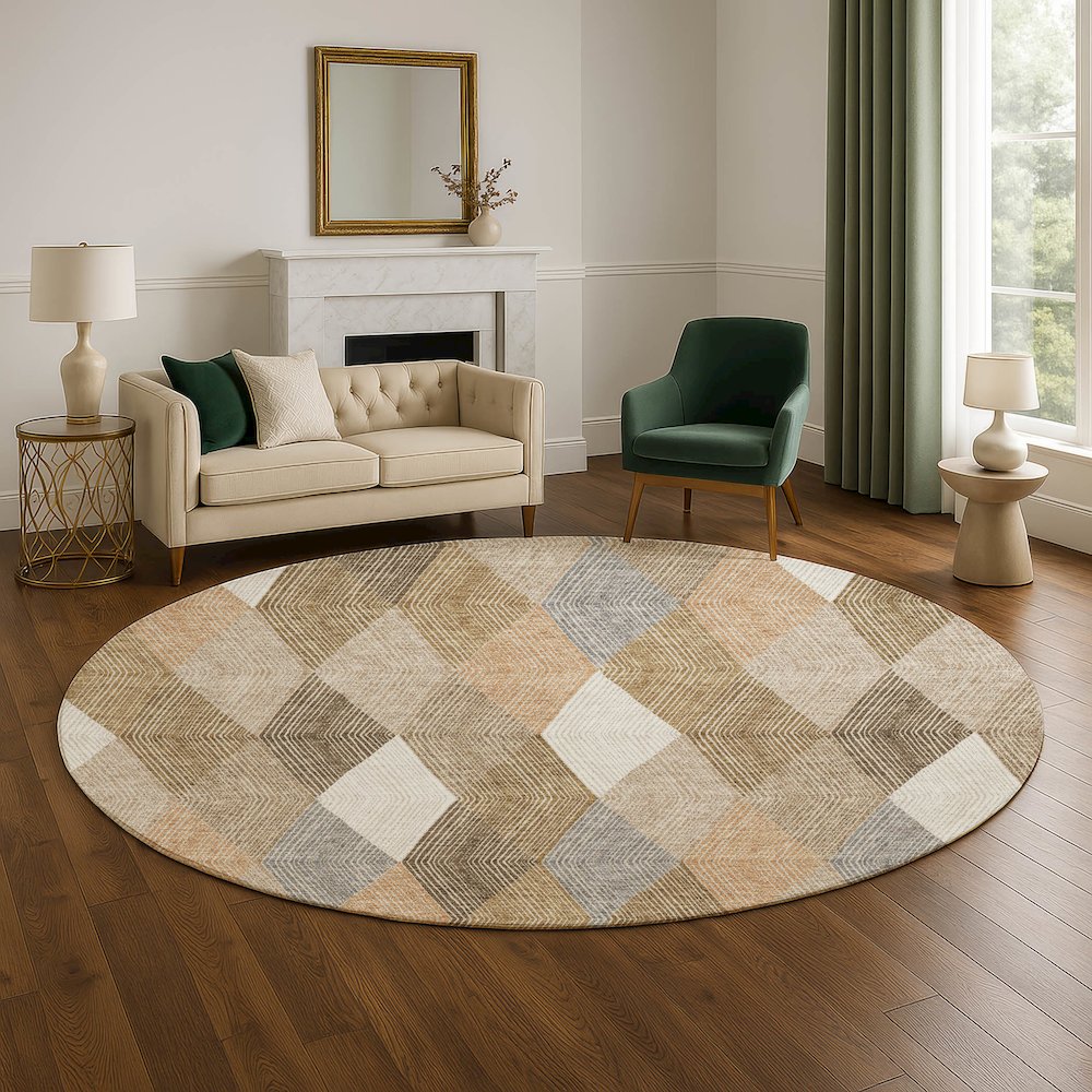 Luxury Washable Indoor/Outdoor The Reserve Copper 8' x 8' Round Rug. Picture 5
