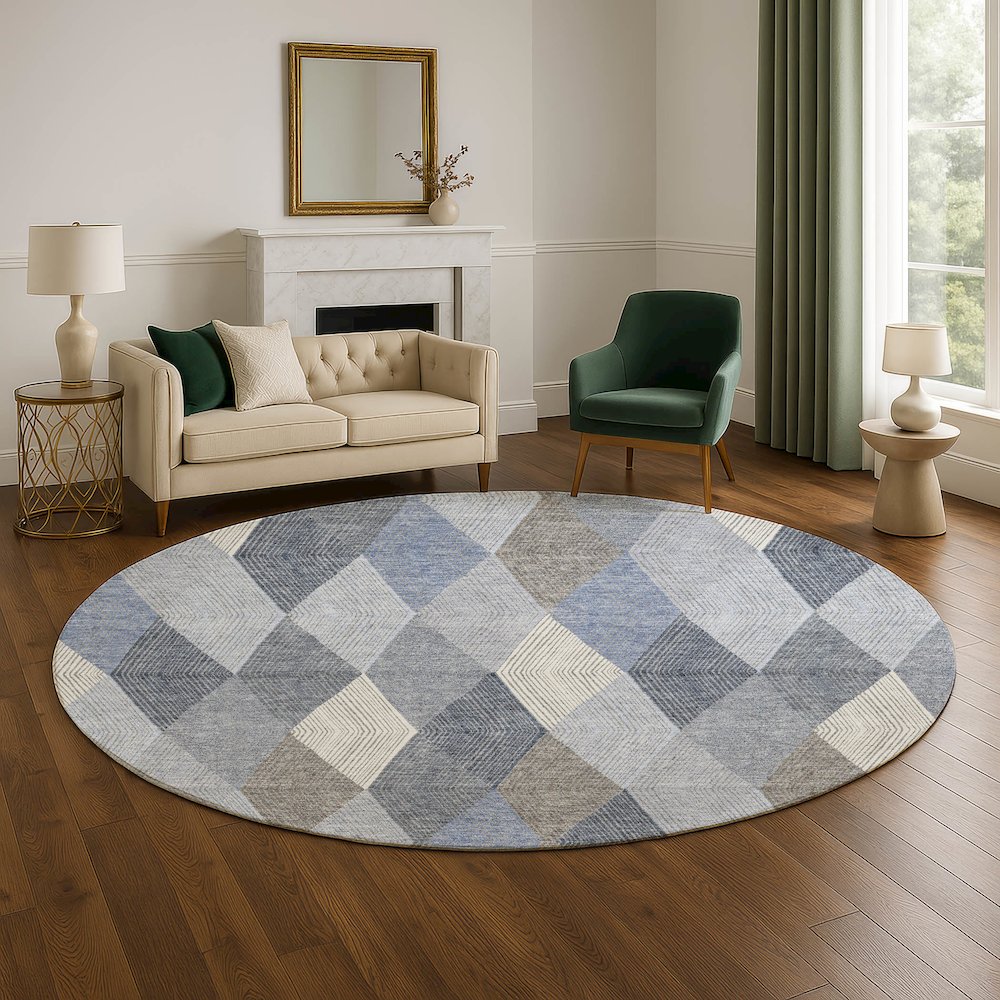 Luxury Washable Indoor/Outdoor The Reserve Denim 8' x 8' Round Rug. Picture 5