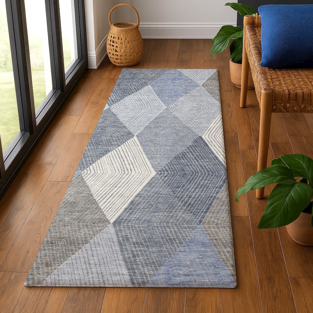 Luxury Washable Indoor/Outdoor The Reserve Denim 2'3" x 7'6" Runner Rug. Picture 5