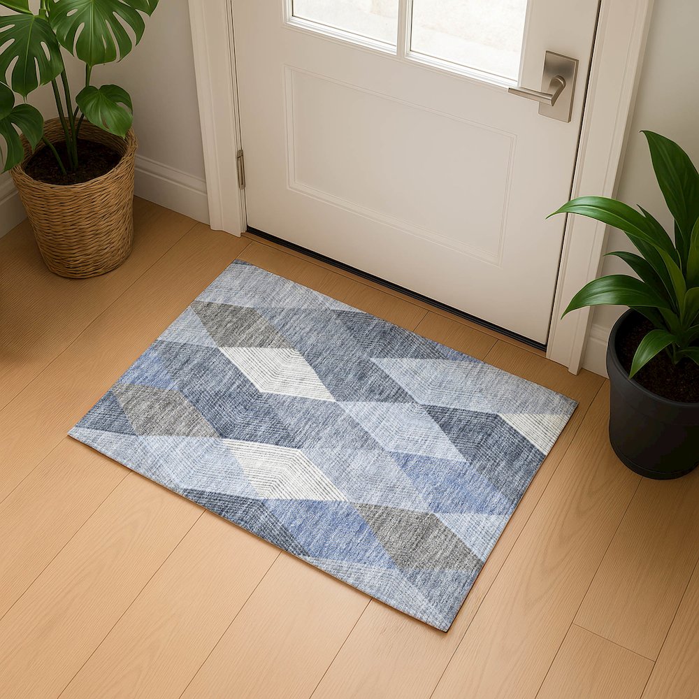 Luxury Washable Indoor/Outdoor The Reserve Denim 1'8" x 2'6" Rug. Picture 5