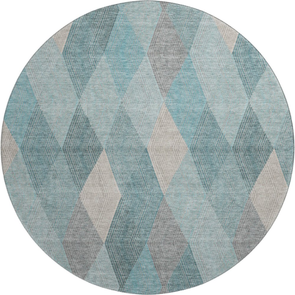 Luxury Washable Indoor/Outdoor The Reserve Turquoise 8' x 8' Round Rug. Picture 1