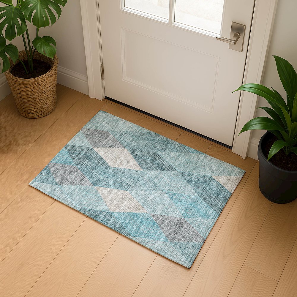 Luxury Washable Indoor/Outdoor The Reserve Turquoise 1'8" x 2'6" Rug. Picture 5