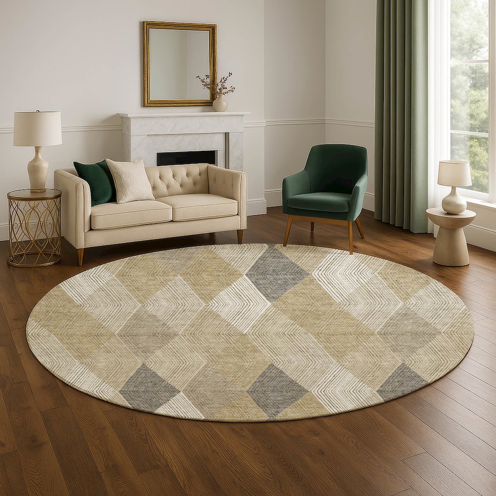Luxury Washable Indoor/Outdoor The Reserve Wheat 8' x 8' Round Rug. Picture 5