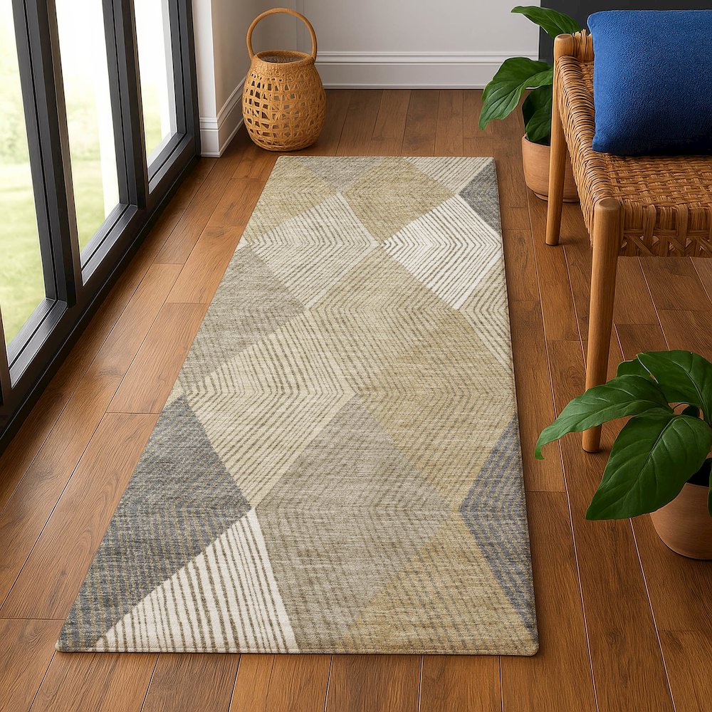 Luxury Washable Indoor/Outdoor The Reserve Wheat 2'3" x 7'6" Runner Rug. Picture 5