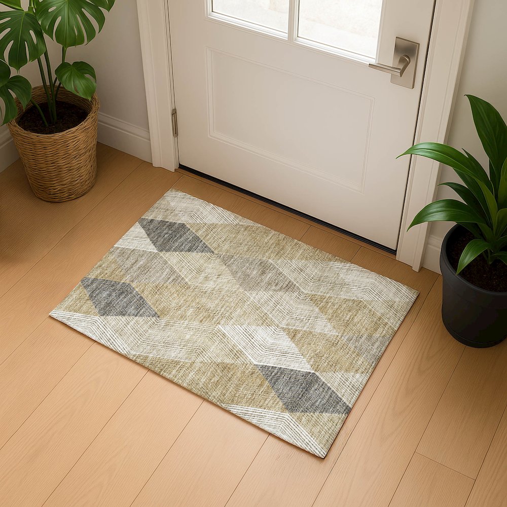 Luxury Washable Indoor/Outdoor The Reserve Wheat 1'8" x 2'6" Rug. Picture 5
