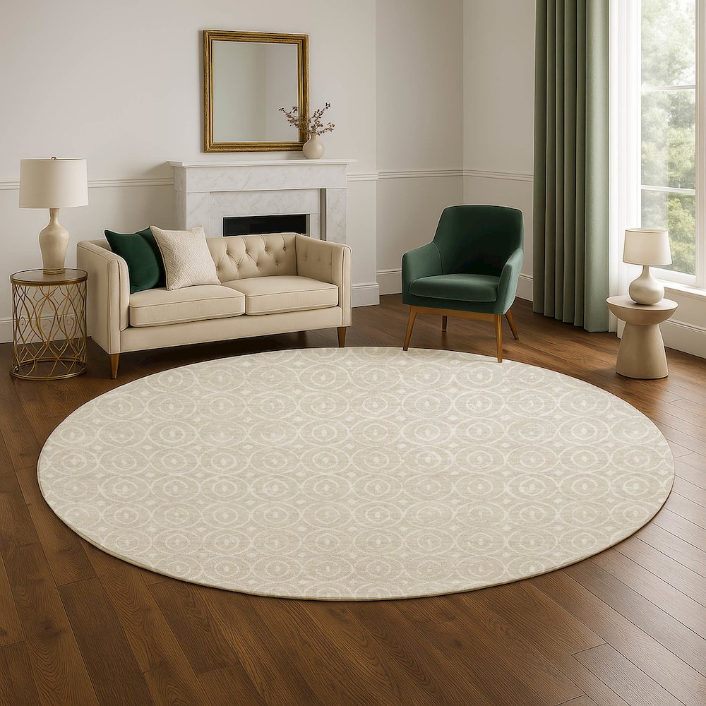 Luxury Washable Indoor/Outdoor The Reserve Beige 8' x 8' Round Rug. Picture 5