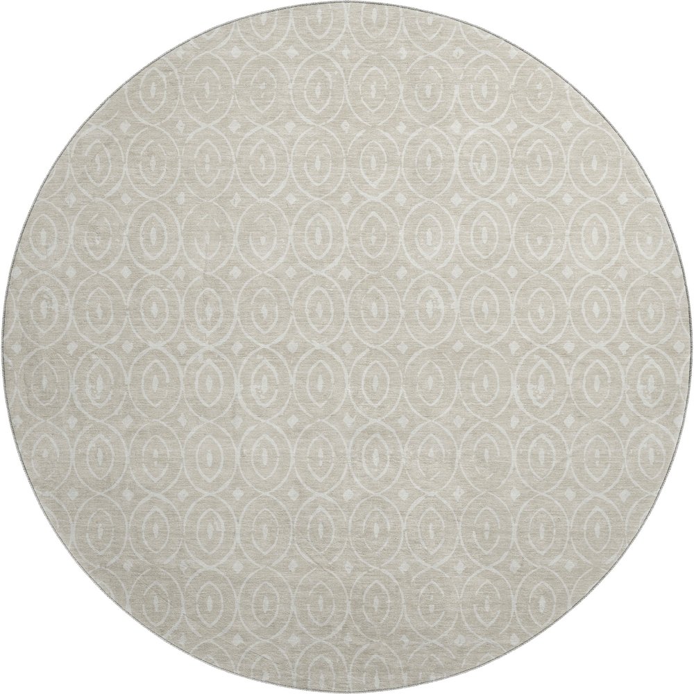 Luxury Washable Indoor/Outdoor The Reserve Beige 8' x 8' Round Rug. Picture 1