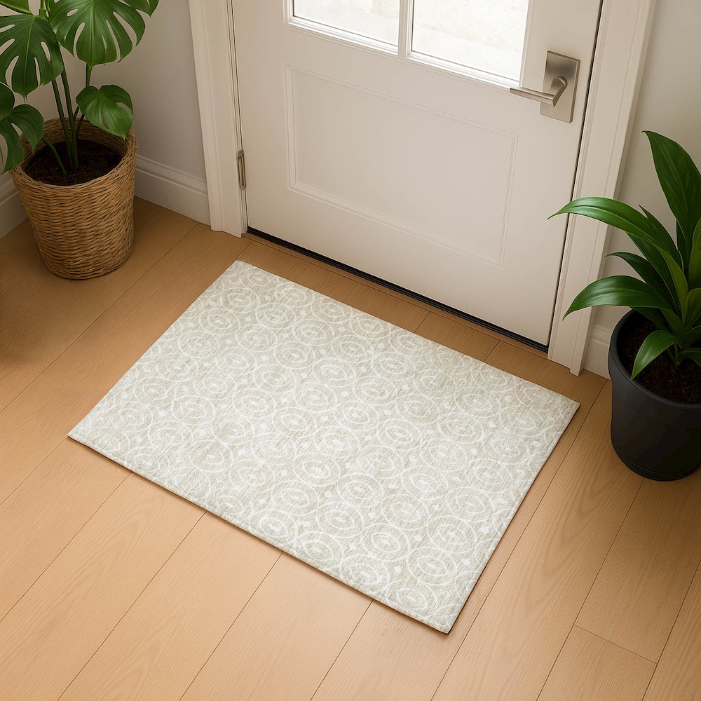 Luxury Washable Indoor/Outdoor The Reserve Beige 1'8" x 2'6" Rug. Picture 5