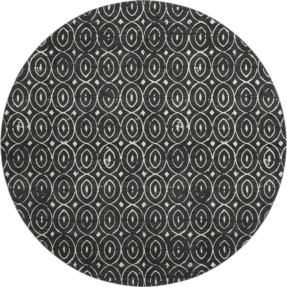 Luxury Washable Indoor/Outdoor The Reserve Black 8' x 8' Round Rug. Picture 1