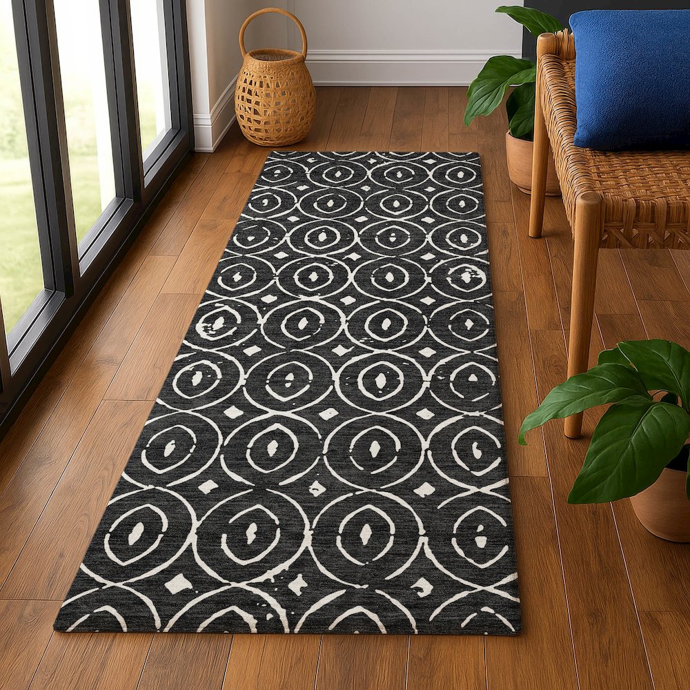 Luxury Washable Indoor/Outdoor The Reserve Black 2'3" x 7'6" Runner Rug. Picture 5