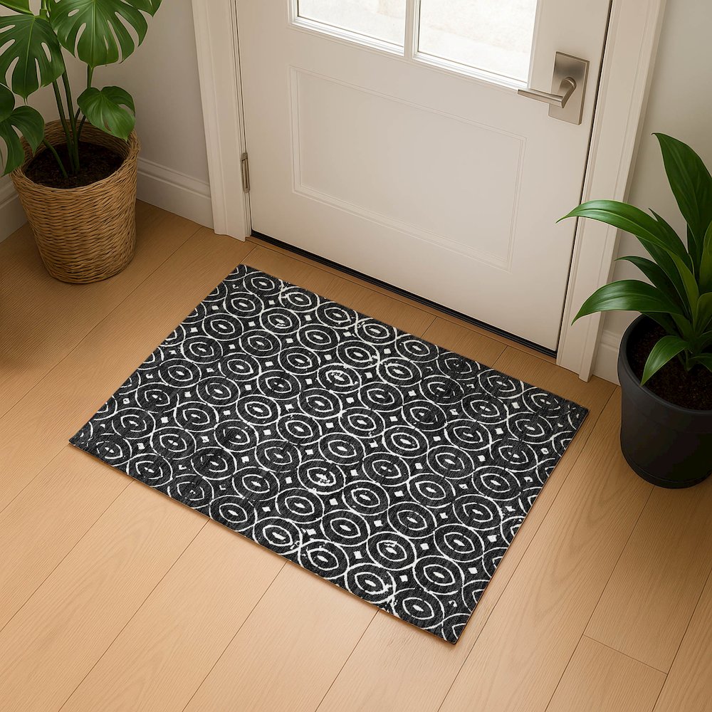 Luxury Washable Indoor/Outdoor The Reserve Black 1'8" x 2'6" Rug. Picture 5