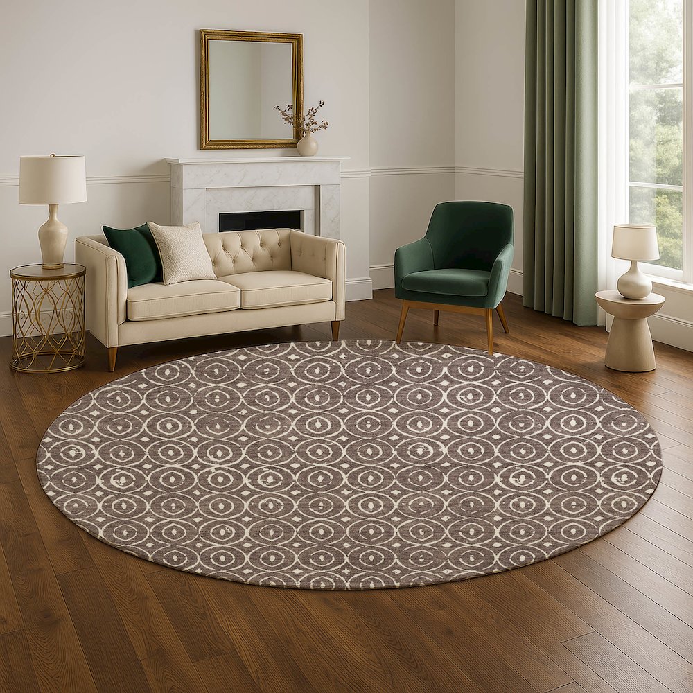 Luxury Washable Indoor/Outdoor The Reserve Brown 8' x 8' Round Rug. Picture 5