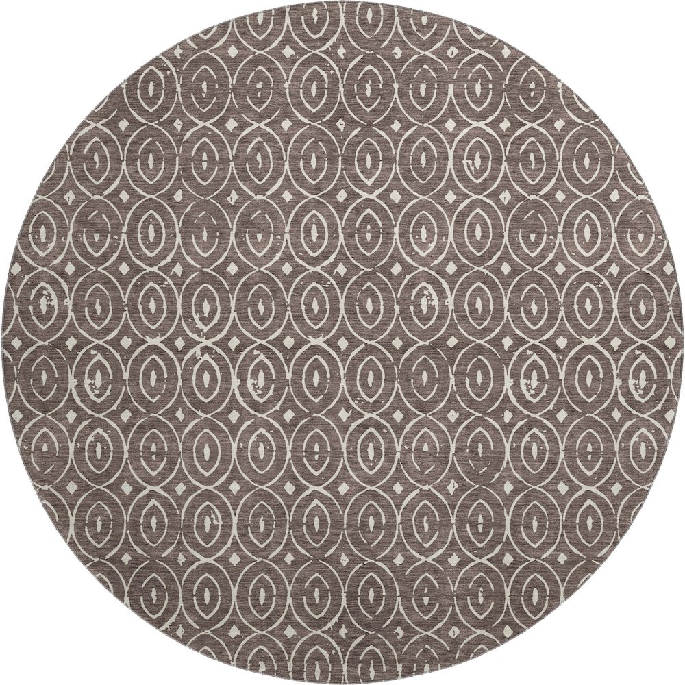 Luxury Washable Indoor/Outdoor The Reserve Brown 8' x 8' Round Rug. Picture 1