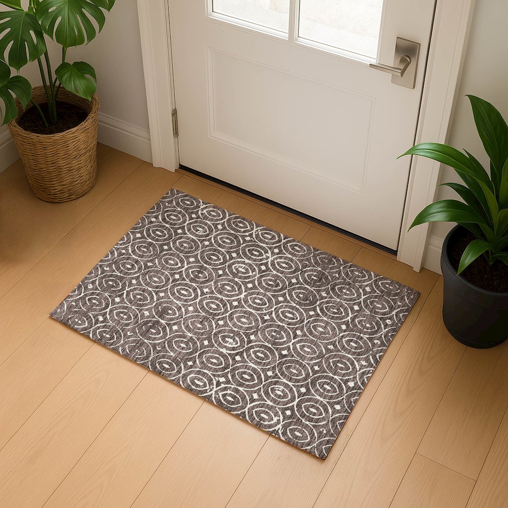Luxury Washable Indoor/Outdoor The Reserve Brown 1'8" x 2'6" Rug. Picture 5