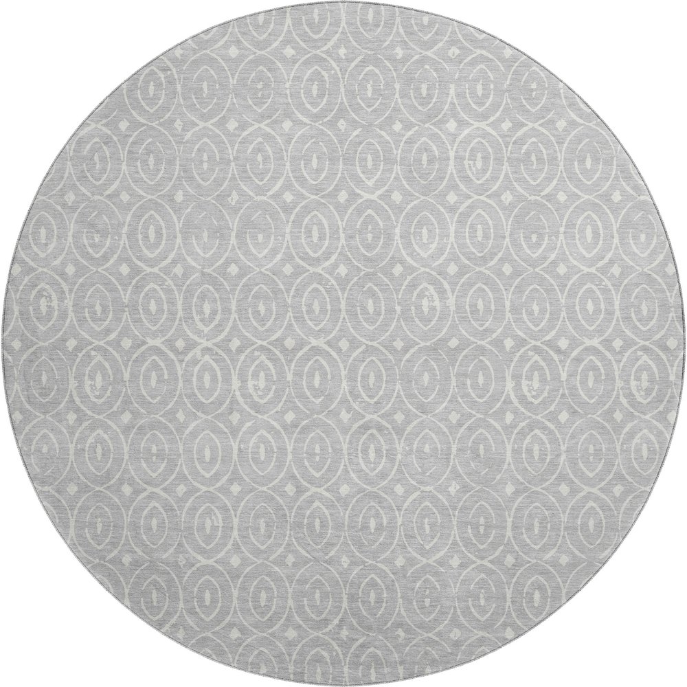Luxury Washable Indoor/Outdoor The Reserve Silver 8' x 8' Round Rug. Picture 1